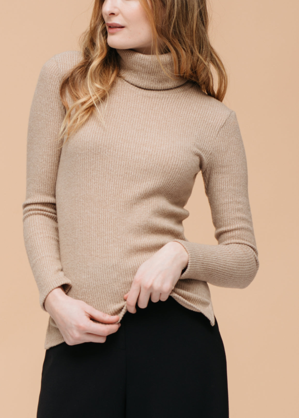 Women's Soft Turtle Neck Ribbed Knit Sweater Top - My Store