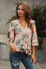 Apricot 3/4 Flared Sleeve Floral Chiffon Blouse - My Store