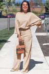Apricot Bracelet Sleeve Waist Tie Wide Leg Jumpsuit - My Store