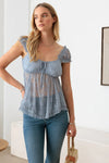 Lace Baby Doll Cap Sleeve Front Tie Top - My Store