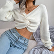 Autumn And Winter Long Sleeve Knotted Open Navel Knitting Sweater - My Store