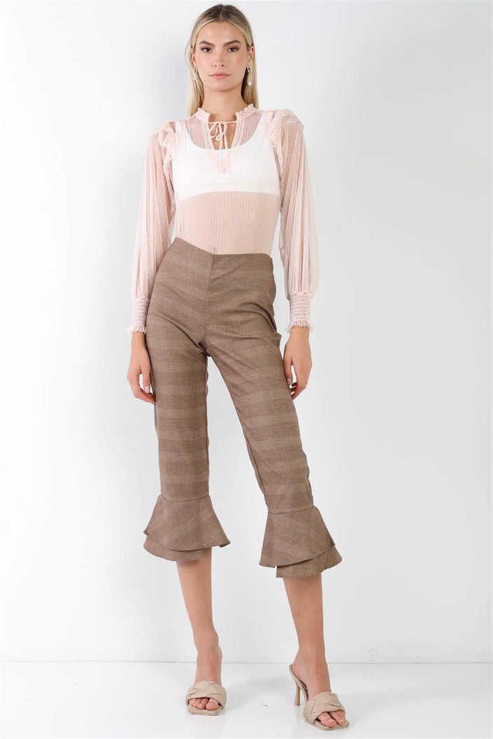 Brown Checkered High-Waisted Capri Pants /1-2-2-1 - My Store