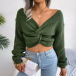 Autumn And Winter Long Sleeve Knotted Open Navel Knitting Sweater - My Store