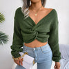 Autumn And Winter Long Sleeve Knotted Open Navel Knitting Sweater - My Store