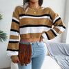 Ins Style Autumn And Winter Casual Striped Long-Sleeved Open-Neck Knit - My Store