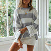 Autumn and winter new women's sweater rolled edge round neck striped c - My Store