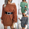 Autumn And Winter Casual Off The Shoulder Color Lantern Sleeve Knitted - My Store