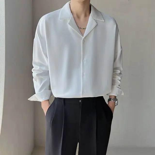 Mature Men's Spring Fashion: Cuban Neck Solid Shirt - My Store