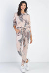 Tie-Dye Button Up Midi Sleeve Hooded Jumpsuit - My Store