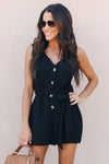 Black Belted Button up Summer Romper - My Store