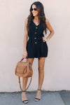 Black Belted Button up Summer Romper - My Store