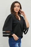 Black Flare Sleeve V Neck Loose Women's Chiffon Blouse - My Store