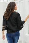 Black Flare Sleeve V Neck Loose Women's Chiffon Blouse - My Store