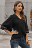 Black Flare Sleeve V Neck Loose Women's Chiffon Blouse - My Store