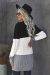 Black Gray Colorblock Button Pocket Knit Cardigan - My Store