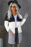 Black Gray Colorblock Button Pocket Knit Cardigan - My Store