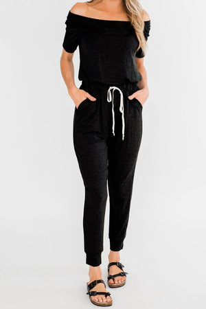 Black Casual Drawstring Jogger Jumpsuit - My Store