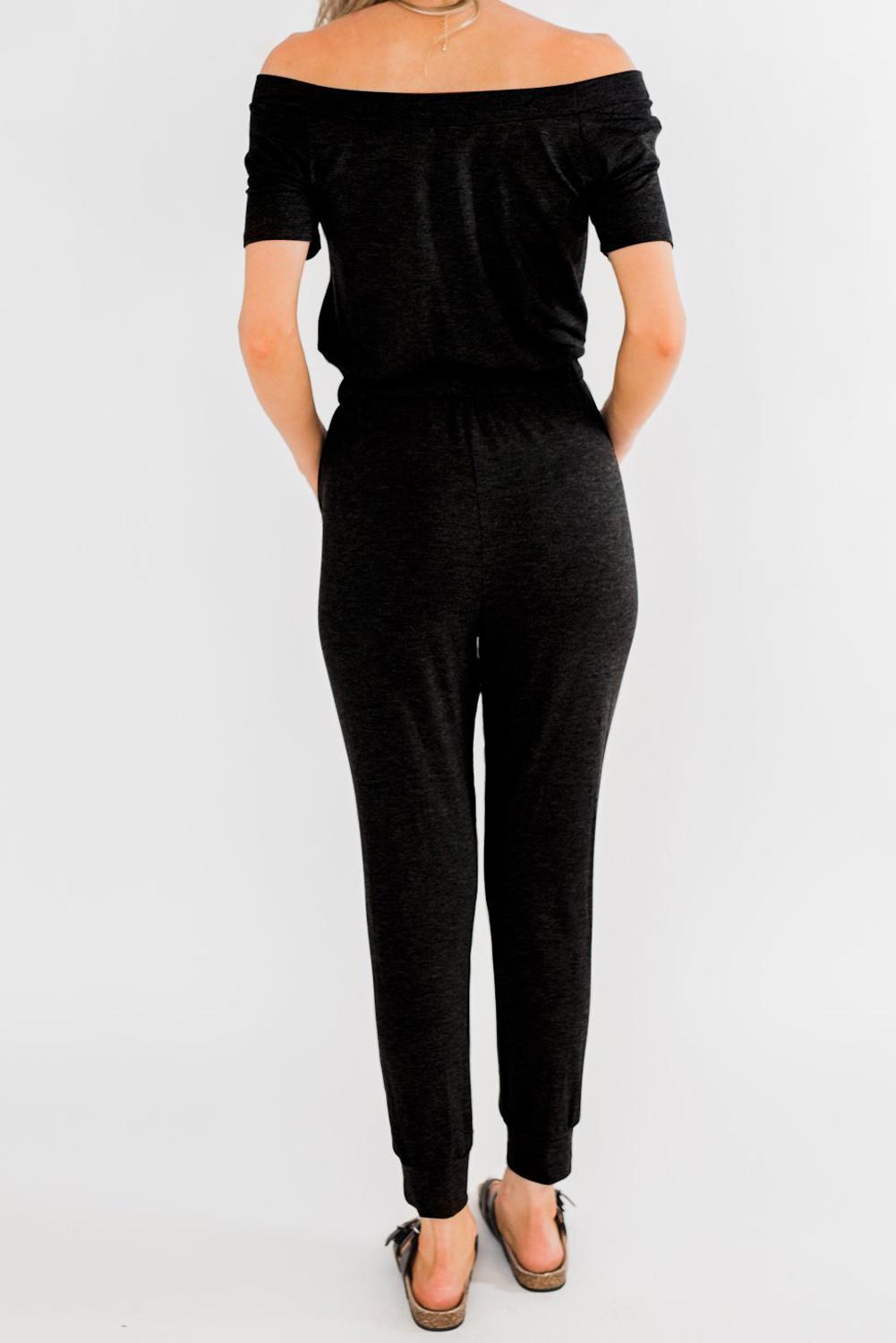 Black Casual Drawstring Jogger Jumpsuit - My Store