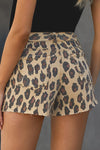 Brown Leopard Mid Waist Frayed Hemline Jean Shorts - My Store