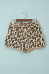 Brown Leopard Mid Waist Frayed Hemline Jean Shorts - My Store