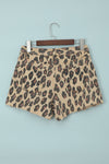 Brown Leopard Mid Waist Frayed Hemline Jean Shorts - My Store