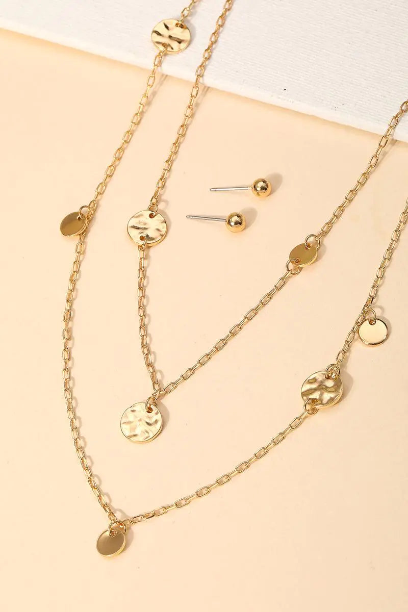 Layered Chain Coin Station Necklace Ball Earring Set - My Store