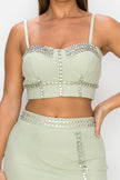 Studded Stone Cami Top & Slit Mini Skirts Set - My Store