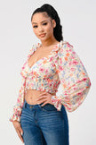 Chic Floral Sweetheart Smocked Body Blouse Top - My Store