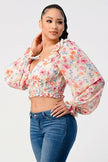 Chic Floral Sweetheart Smocked Body Blouse Top - My Store