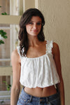 Embroidered Ruffle Trim Strap Sleeveless Crop Top - My Store