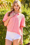 Collar Neck Button Down Front Pockets Solid Cotton Gauze Top - My Store