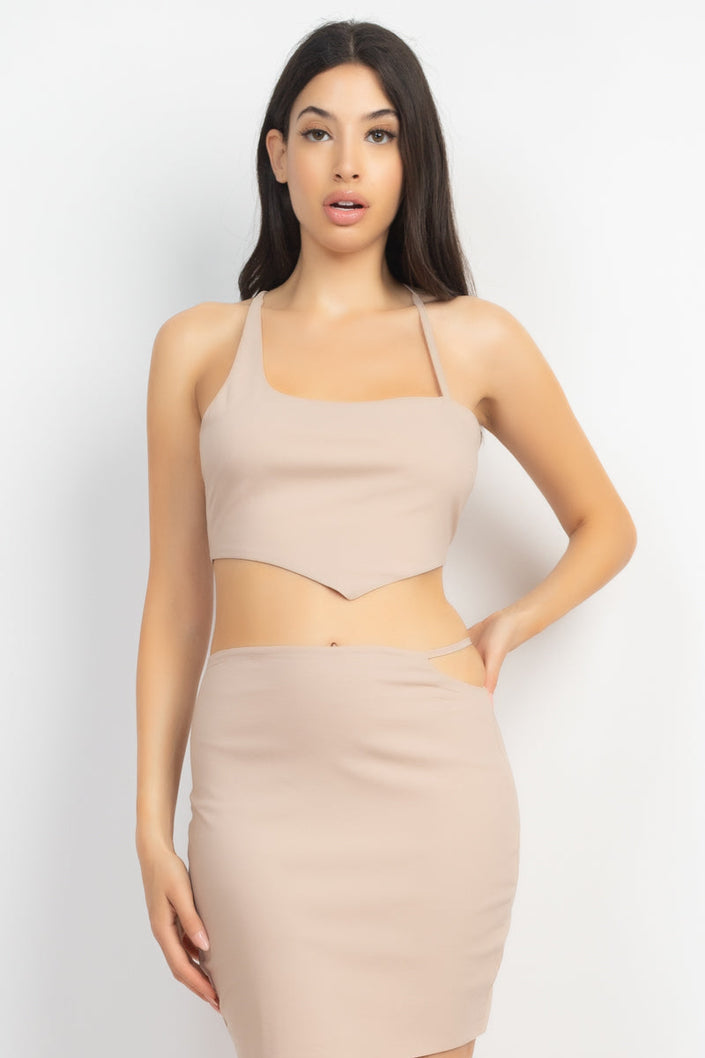 Asymmetrical Cross Back Top & Skirts Set - My Store