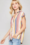 A Woven Shirt In Multicolor Striped With Collared Neckline - My Store