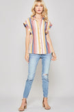 A Woven Shirt In Multicolor Striped With Collared Neckline - My Store