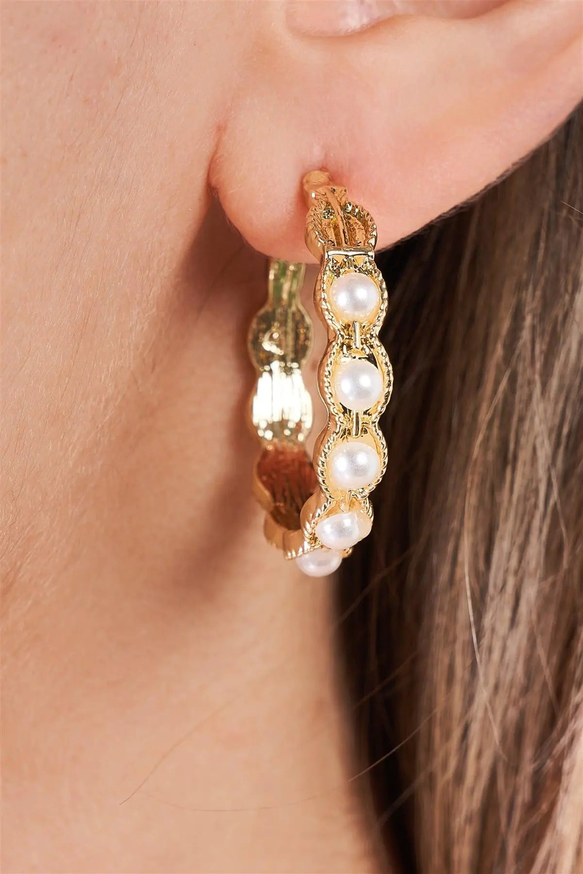 Boho Gold Pearl Scalloped Huggie Hoop Earrings - My Store