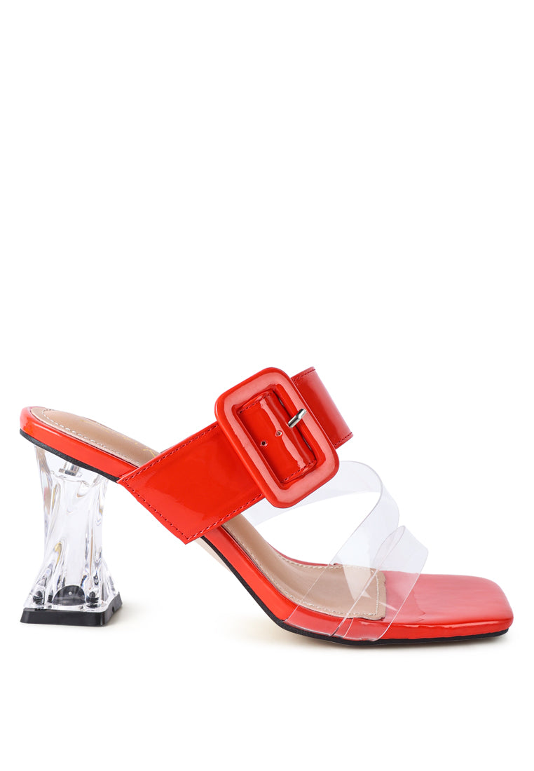 City Girl Buckle Detail Clear Spool Heel Sandals - My Store