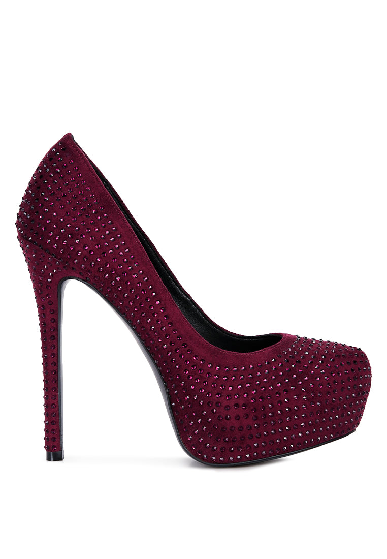 Clarisse Diamante Faux Suede High Heeled Pumps - My Store