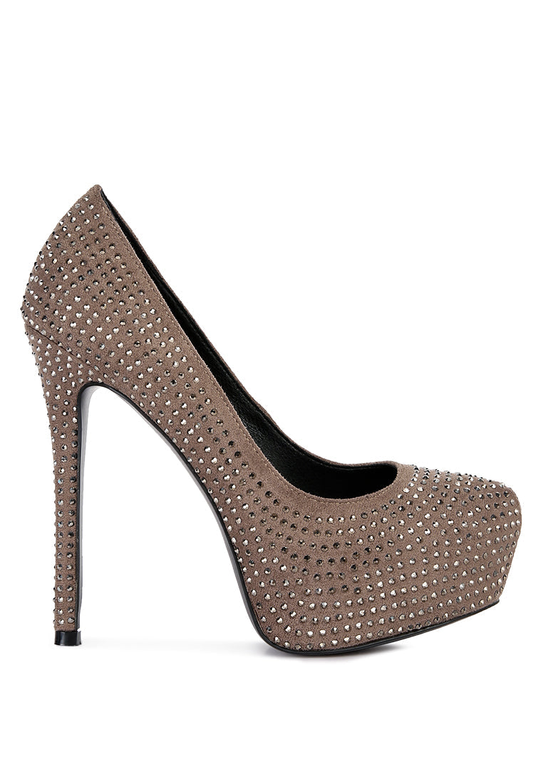 Clarisse Diamante Faux Suede High Heeled Pumps - My Store