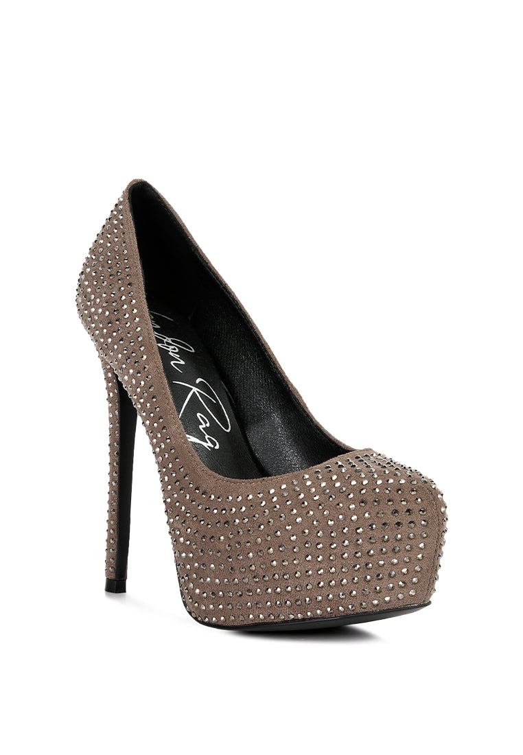 Clarisse Diamante Faux Suede High Heeled Pumps - My Store