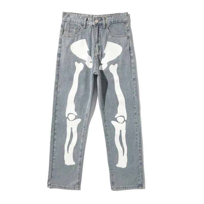 Wide Leg Skeleton Print Jeans - My Store