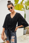 Casual Black Button Tie Blouse Top - My Store