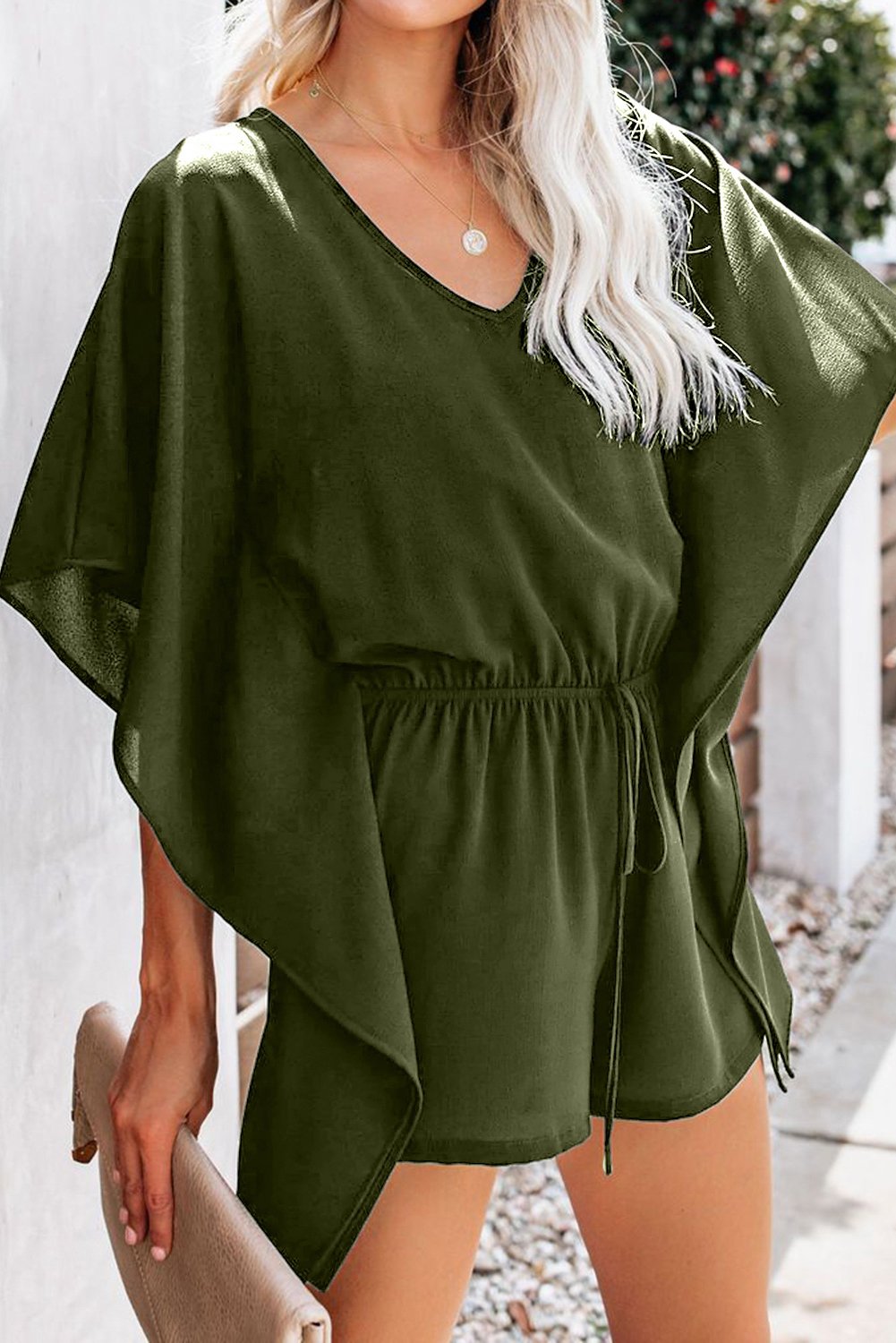 Casual Green Born To Fly Kimono Romper - My Store