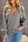 V Neck Cold Shoulder Sweater - My Store