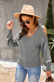 V Neck Cold Shoulder Sweater - My Store