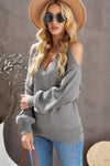 V Neck Cold Shoulder Sweater - My Store