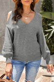 V Neck Cold Shoulder Sweater - My Store