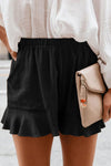 Casual Pocketed Flutter Black Linen Cotton Shorts - My Store