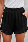 Casual Pocketed Flutter Black Linen Cotton Shorts - My Store