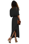 Casual Black Slit Maxi Shirt Dress with Sash - My Store