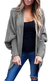 Casual Grey Ribbed Cuffs Dolman Sleeved Cardigan - My Store